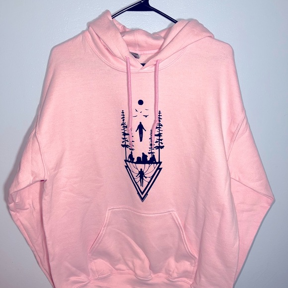 Stranger Things Medium Pink Hoodie The Upside Down Running up that Hill NWOT - Picture 3 of 6